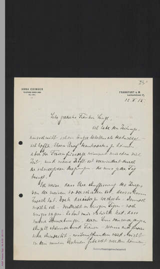 Brief von Anna Edinger an Helene Lange