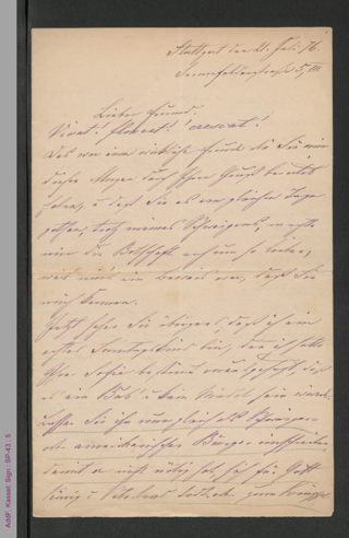 Brief von Emma Herwegh an Victor Puhonny, hs.