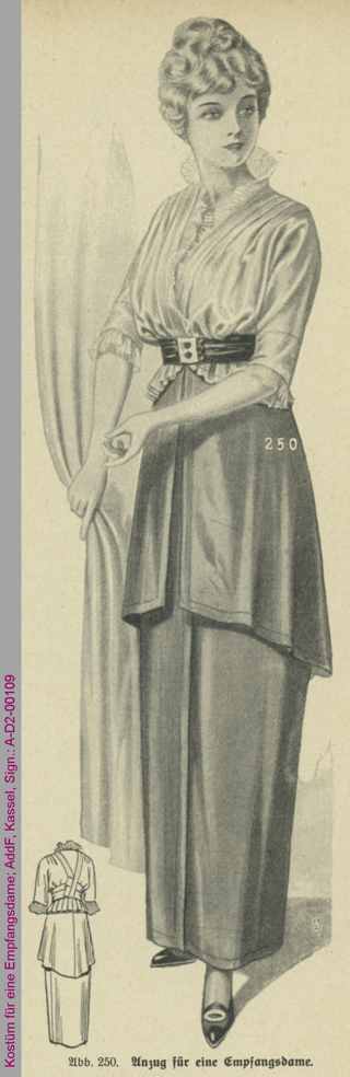 Modezeichnung, Kostüm für eine Empfangsdame, 1914