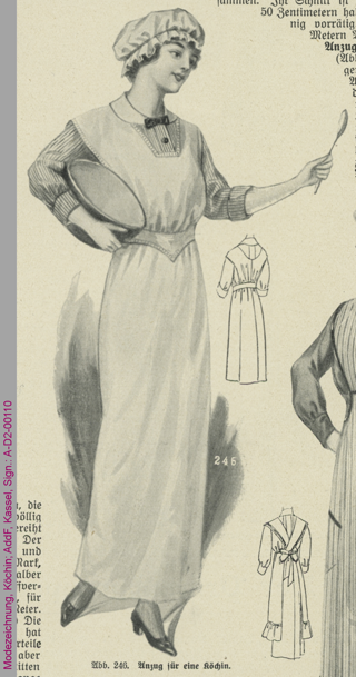 Modezeichnung, Bekleidung einer Köchin, 1914