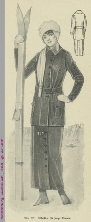 Modezeichnung, Skikostüm, 1914