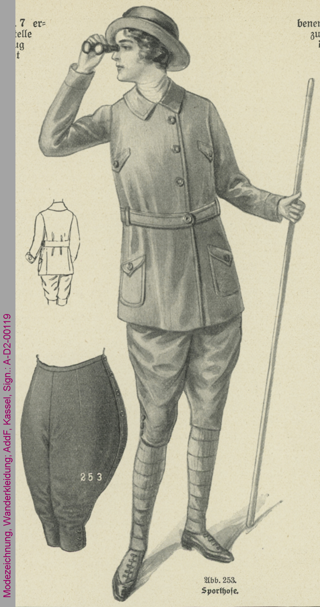 Modezeichnung, Wanderkleidung, 1914