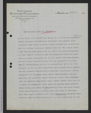 Brief von Luise Kiesselbach an Dorothee von Velsen