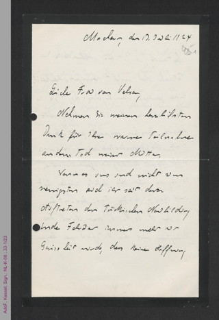 Trauerkorrespondenz zum Tod von Pauline Voigtländer am 8. Juli 1924
