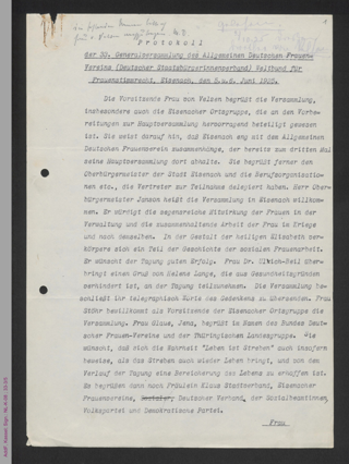 Protokoll der 33. Generalversammlung des ADF 1925 in Eisenach