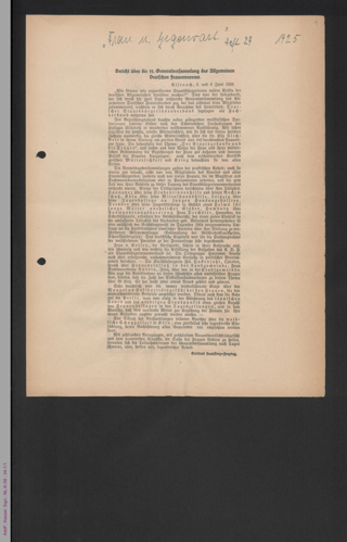 Zeitungsartikel zur 33. Generalversammlung des ADF 1925 in Eisenach