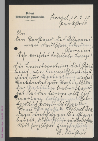 Antwortschreiben von Auguste Förster auf Rundschreiben von Helene Lange