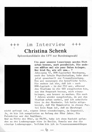 Im Interview Christina Schenk. : Spitzenkandidatin des UFV zur Bundestagswahl