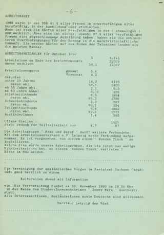 Arbeitsmarktzahlen für Oktober 1990