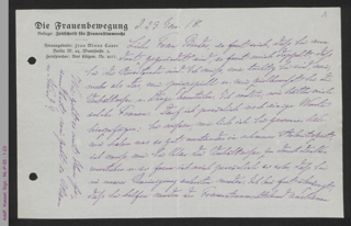 Brief von Minna Cauer an Betty Binder-Asch