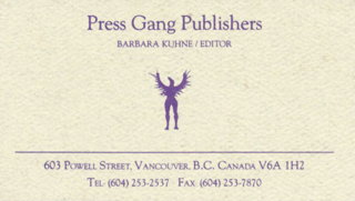 Visitenkarte der Verlegerin eines Frauenverlages in Vancouver
