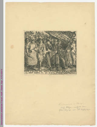 Druckgrafik, Demonstration arbeitender Frauen, Erster Weltkrieg