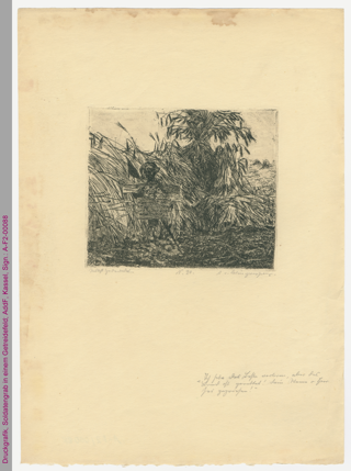 Druckgrafik, Soldatengrab in einem Getreidefeld, Erster Weltkrieg
