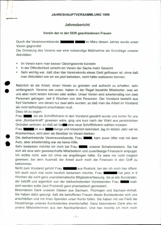Verein der in der DDR geschiedenen Frauen e.V. : Vereinsangelegenheiten