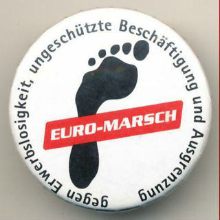 Euro-Sternmarsch nach Amsterdam (?), organisiert vom "Netzwerk Euromärsche"