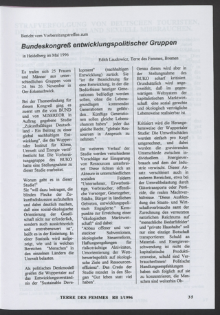 Bericht zum Vorbereitungstreffen zum Bundeskongreß entwicklungspolitischer Gruppen in Heidelberg im Mai 1996