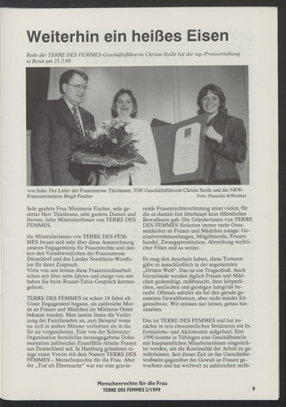 Weiterhin ein heißes Eisen : Rede der TERRE DES FEMMES-Geschäftsführerin Christa Stolle bei der top-Preisverleihung in Bonn am 25.03.1999