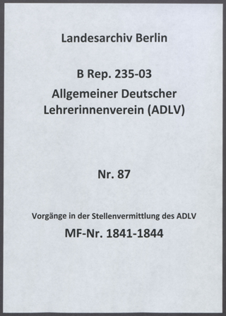 Vorgänge in der Stellenvermittlung des ADLV im Winter 1896/97