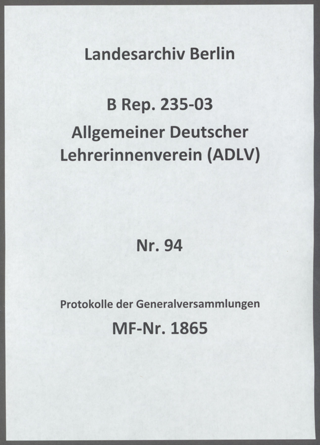 Außerordentliche Mitgliederversammlung am 08.12.1917 in der Geschäftsstelle des ADLV in Berlin zwecks Eintragung ins Vereinsregister und notwendiger Satzungsänderung
