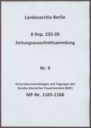 Generalversammlungen und Tagungen des Bundes Deutscher Frauenvereine (BDF)