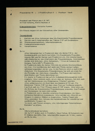 Protokoll vom Plenum am 4. August 1971 (im Club Voltaire)