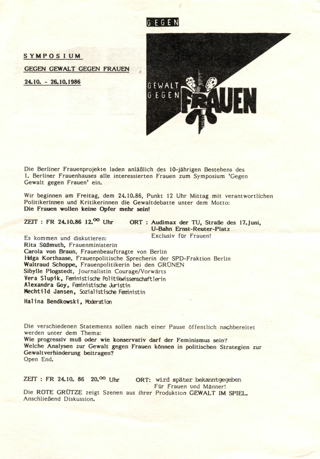 Symposium gegen Gewalt gegen Frauen 24.10. - 26.10.1986