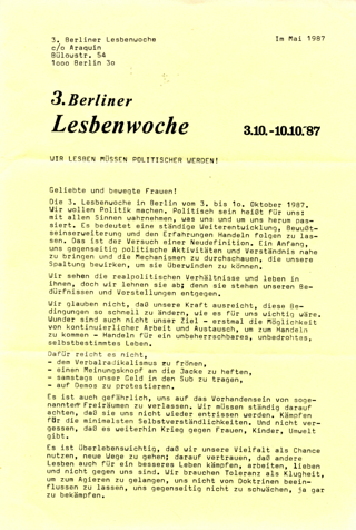 3. [Dritte] Berliner Lesbenwoche 3.10-10.10.87